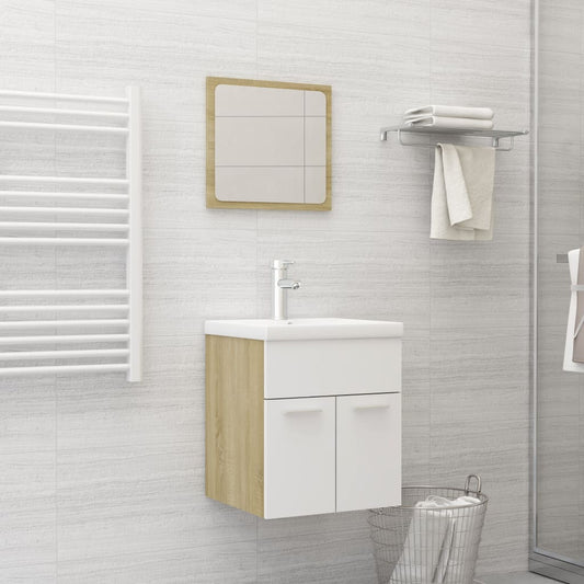 NNEVL 2 Piece Bathroom Furniture Set White and Sonoma Oak Chipboard-0
