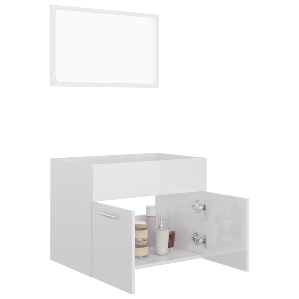 NNEVL 2 Piece Bathroom Furniture Set High Gloss White Chipboard-3