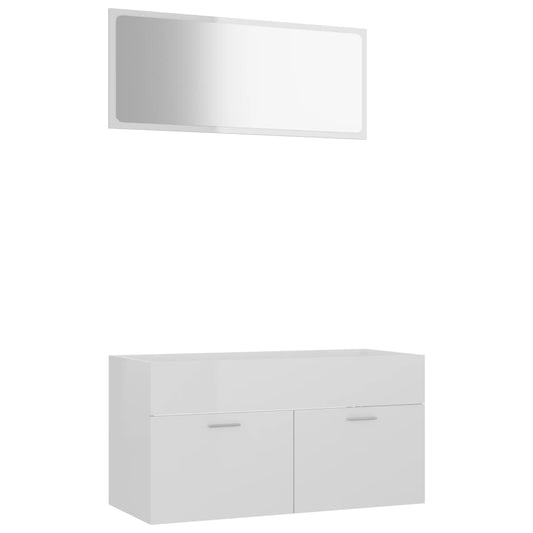 NNEVL 2 Piece Bathroom Furniture Set High Gloss White Chipboard-1