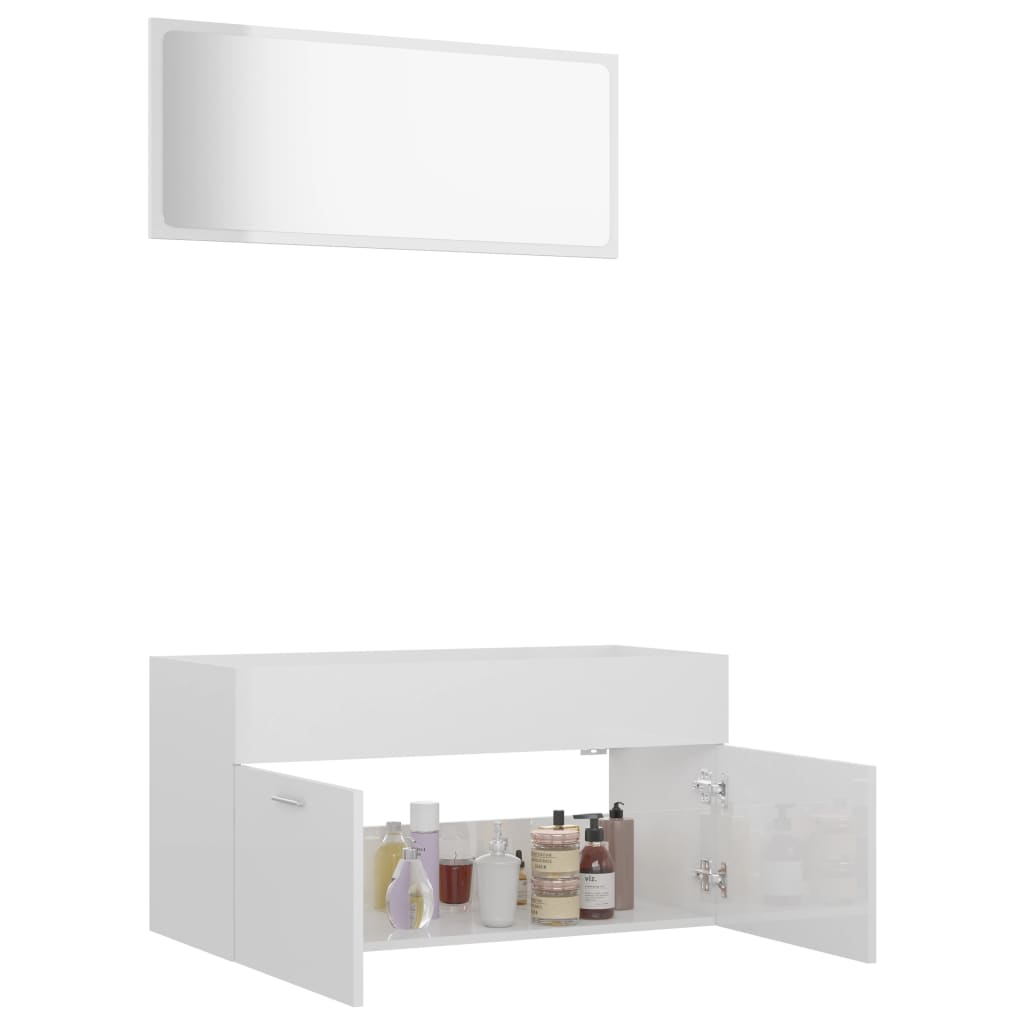 NNEVL 2 Piece Bathroom Furniture Set High Gloss White Chipboard-3