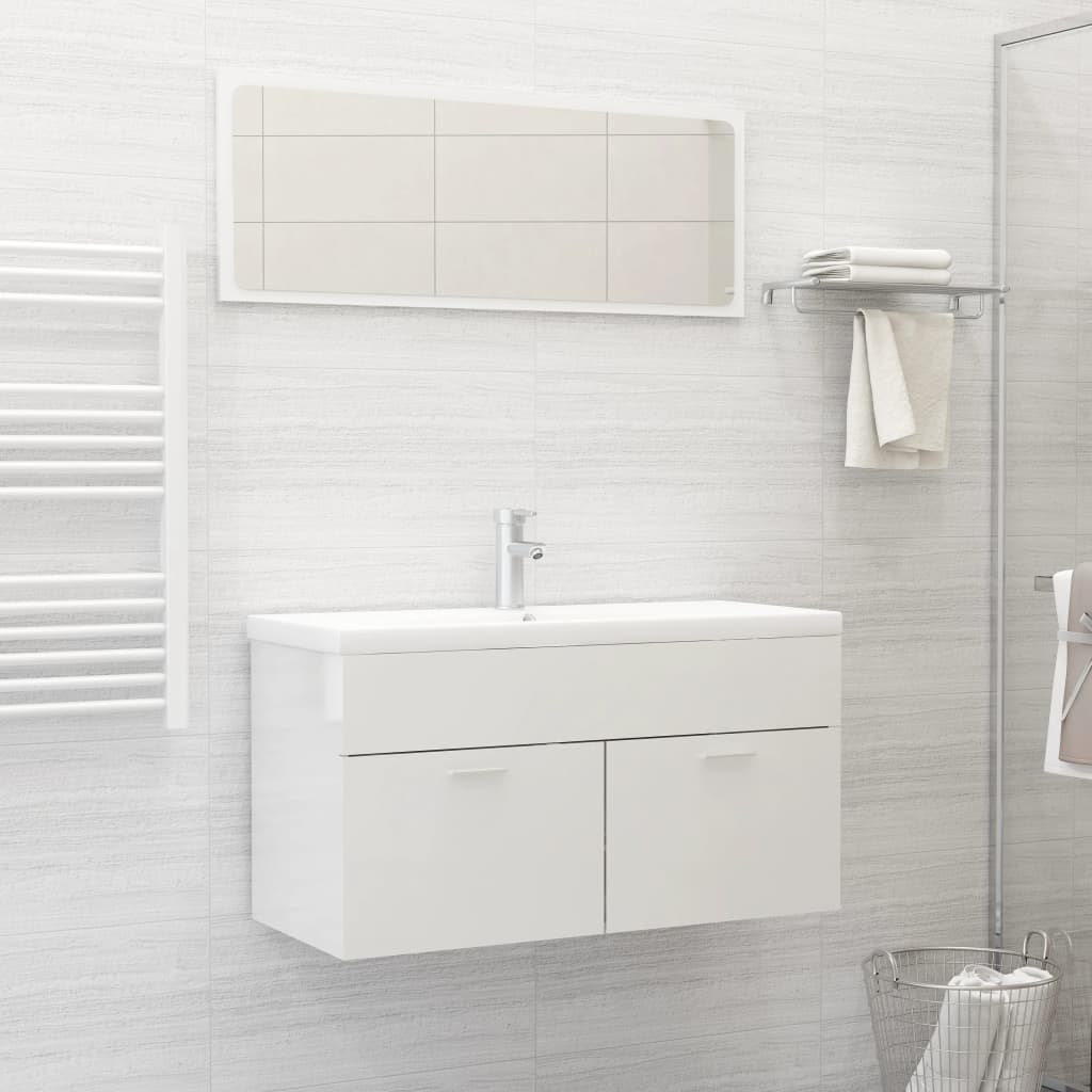 NNEVL 2 Piece Bathroom Furniture Set High Gloss White Chipboard-0