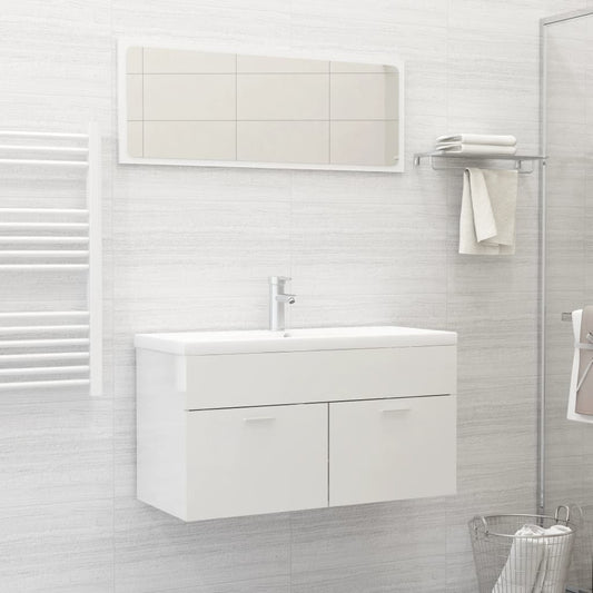 NNEVL 2 Piece Bathroom Furniture Set High Gloss White Chipboard-0