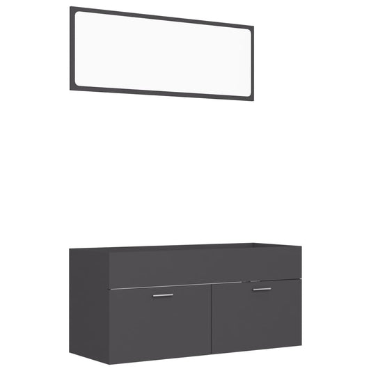 NNEVL 2 Piece Bathroom Furniture Set Grey Chipboard-1