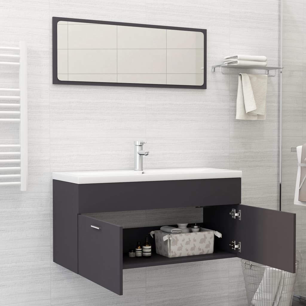 NNEVL 2 Piece Bathroom Furniture Set Grey Chipboard-2