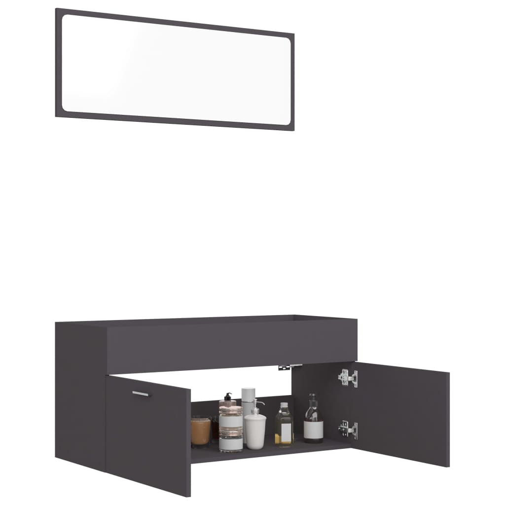 NNEVL 2 Piece Bathroom Furniture Set Grey Chipboard-3