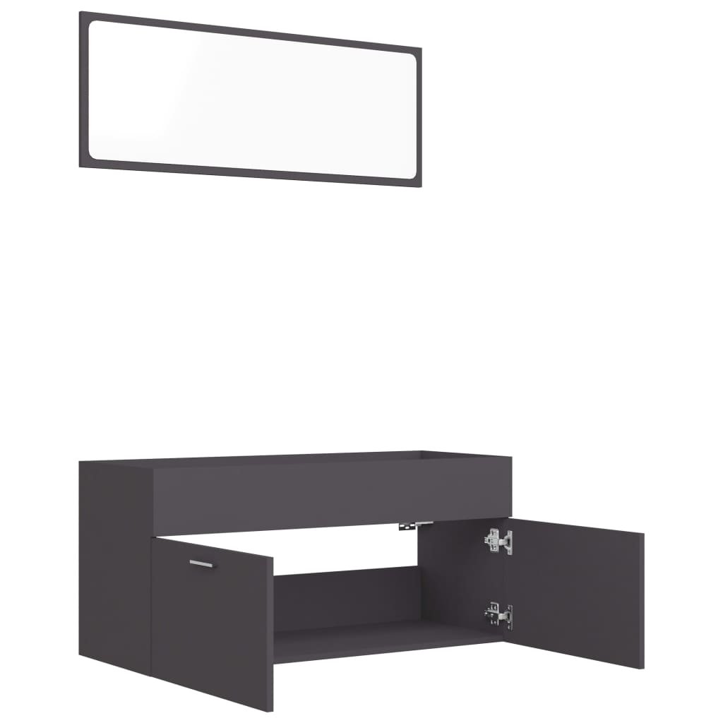 NNEVL 2 Piece Bathroom Furniture Set Grey Chipboard-4