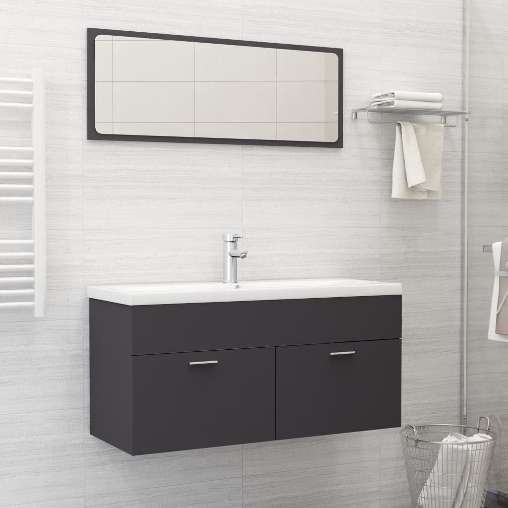 NNEVL 2 Piece Bathroom Furniture Set Grey Chipboard-0