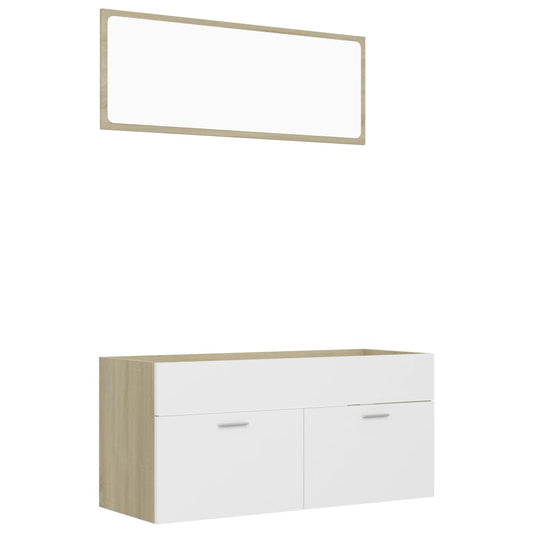 NNEVL 2 Piece Bathroom Furniture Set White and Sonoma Oak Chipboard-1
