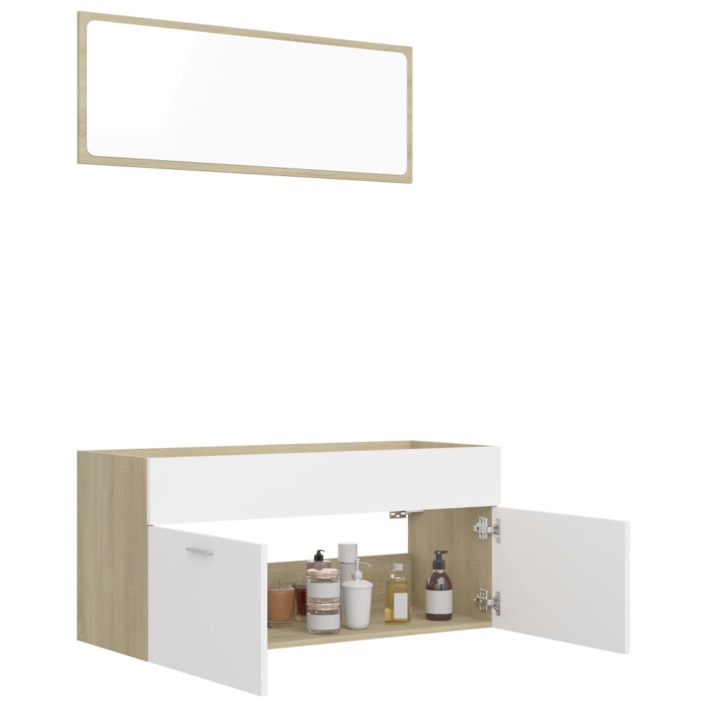NNEVL 2 Piece Bathroom Furniture Set White and Sonoma Oak Chipboard-3