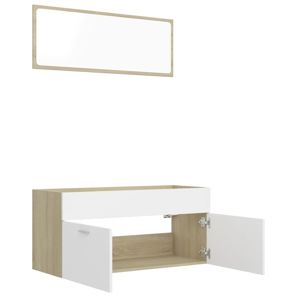 NNEVL 2 Piece Bathroom Furniture Set White and Sonoma Oak Chipboard-4