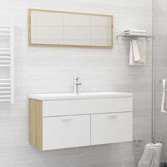 NNEVL 2 Piece Bathroom Furniture Set White and Sonoma Oak Chipboard-0