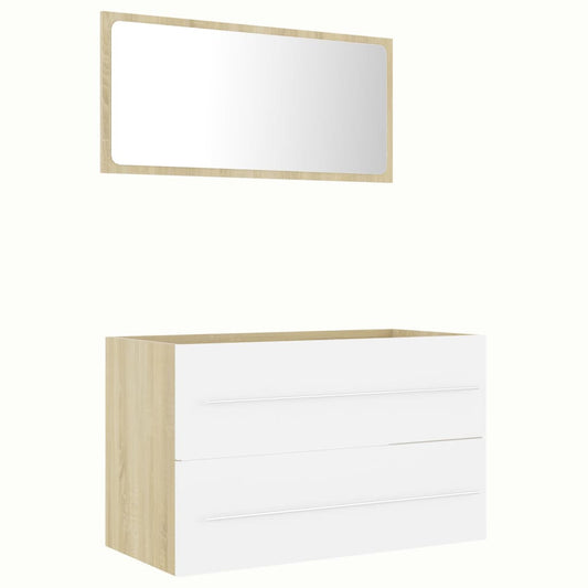 NNEVL 2 Piece Bathroom Furniture Set White and Sonoma Oak Chipboard-1