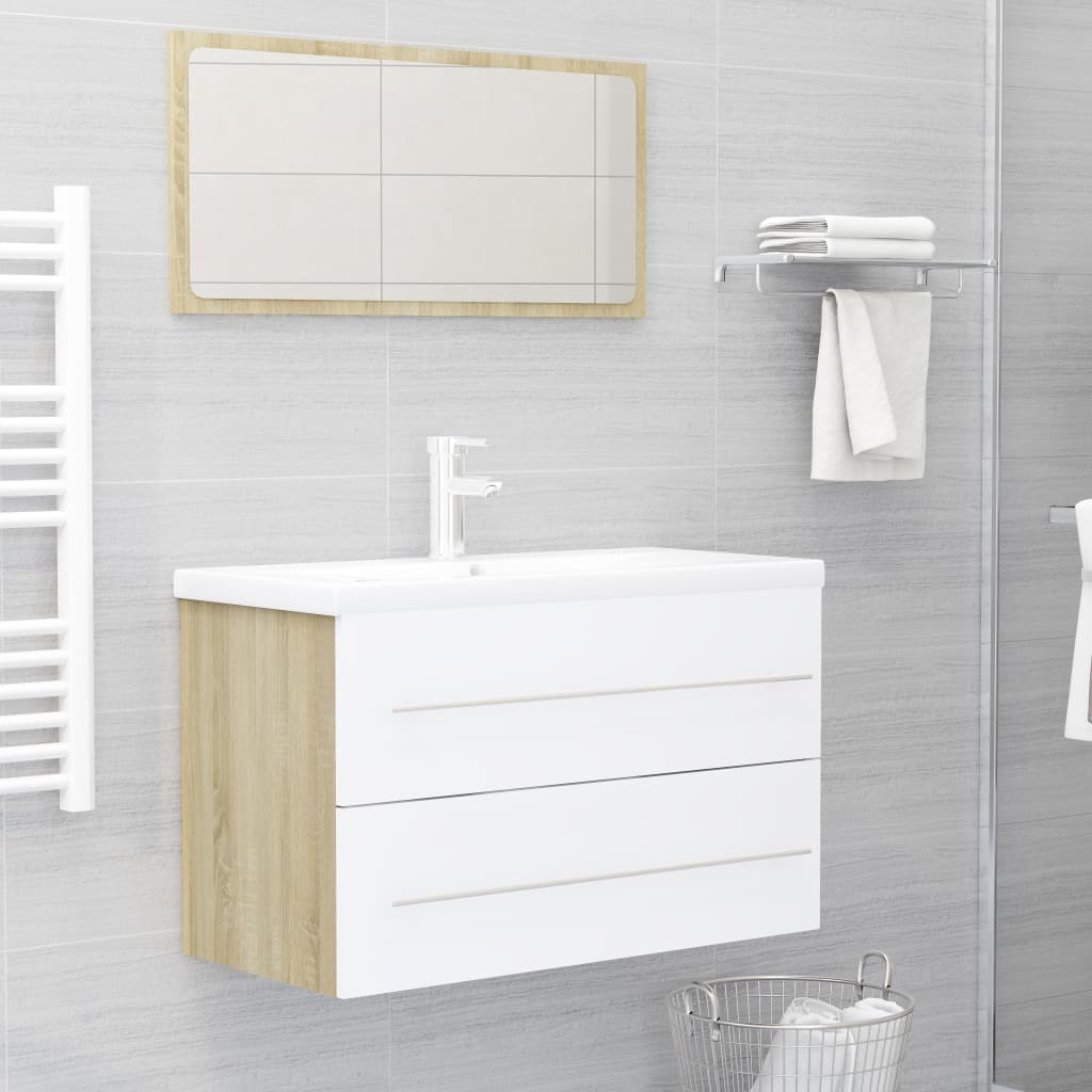 NNEVL 2 Piece Bathroom Furniture Set White and Sonoma Oak Chipboard-0