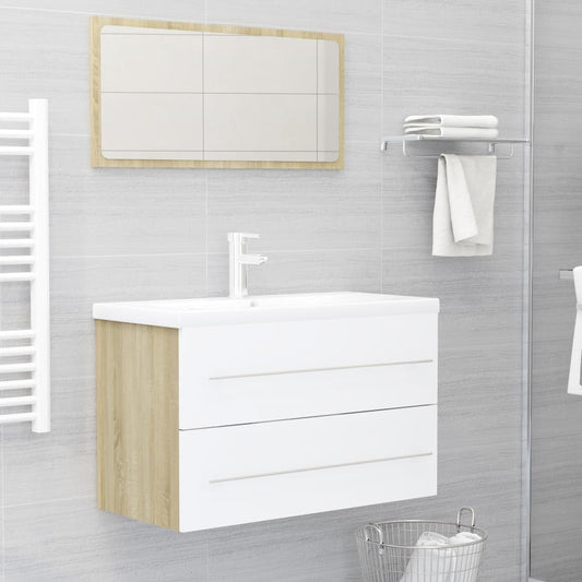 NNEVL 2 Piece Bathroom Furniture Set White and Sonoma Oak Chipboard-0
