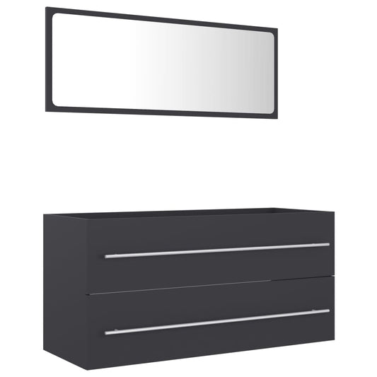 NNEVL 2 Piece Bathroom Furniture Set Grey Chipboard-1