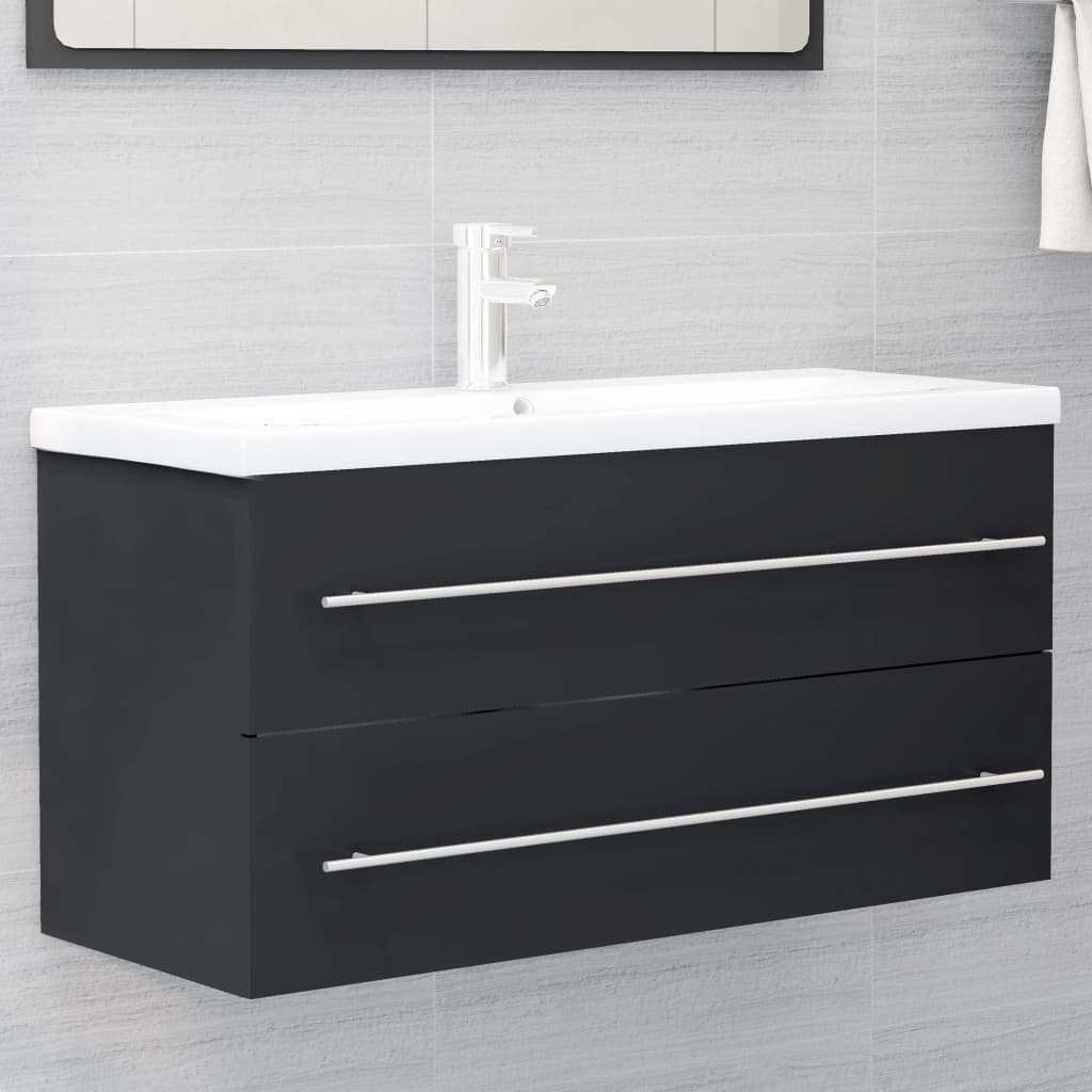NNEVL 2 Piece Bathroom Furniture Set Grey Chipboard-3