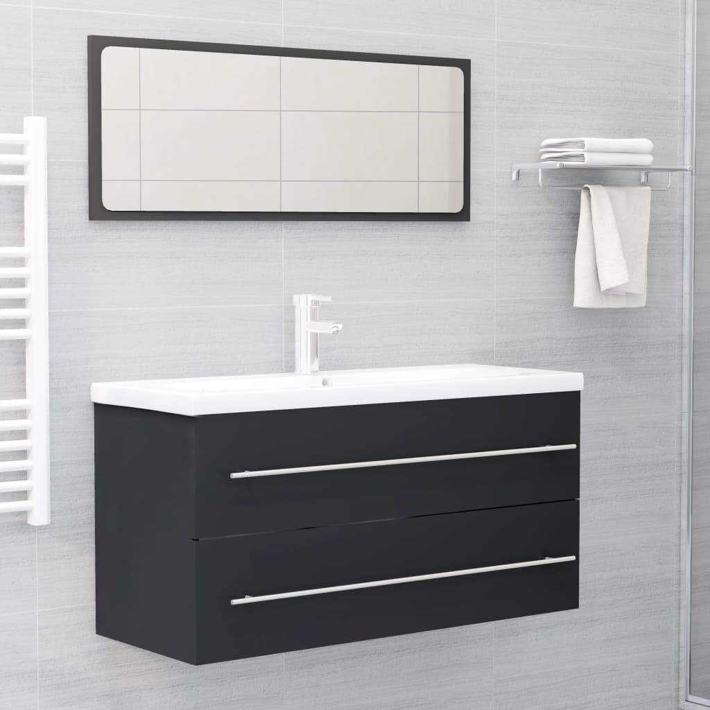 NNEVL 2 Piece Bathroom Furniture Set Grey Chipboard-0