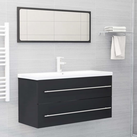 NNEVL 2 Piece Bathroom Furniture Set Grey Chipboard-0
