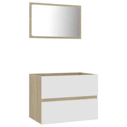NNEVL 2 Piece Bathroom Furniture Set White and Sonoma Oak Chipboard-1