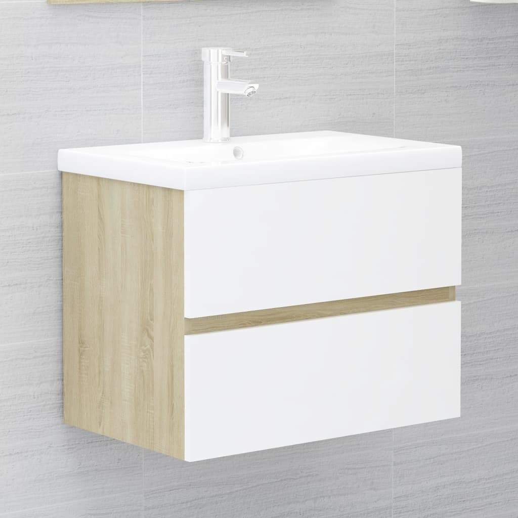 NNEVL 2 Piece Bathroom Furniture Set White and Sonoma Oak Chipboard-3