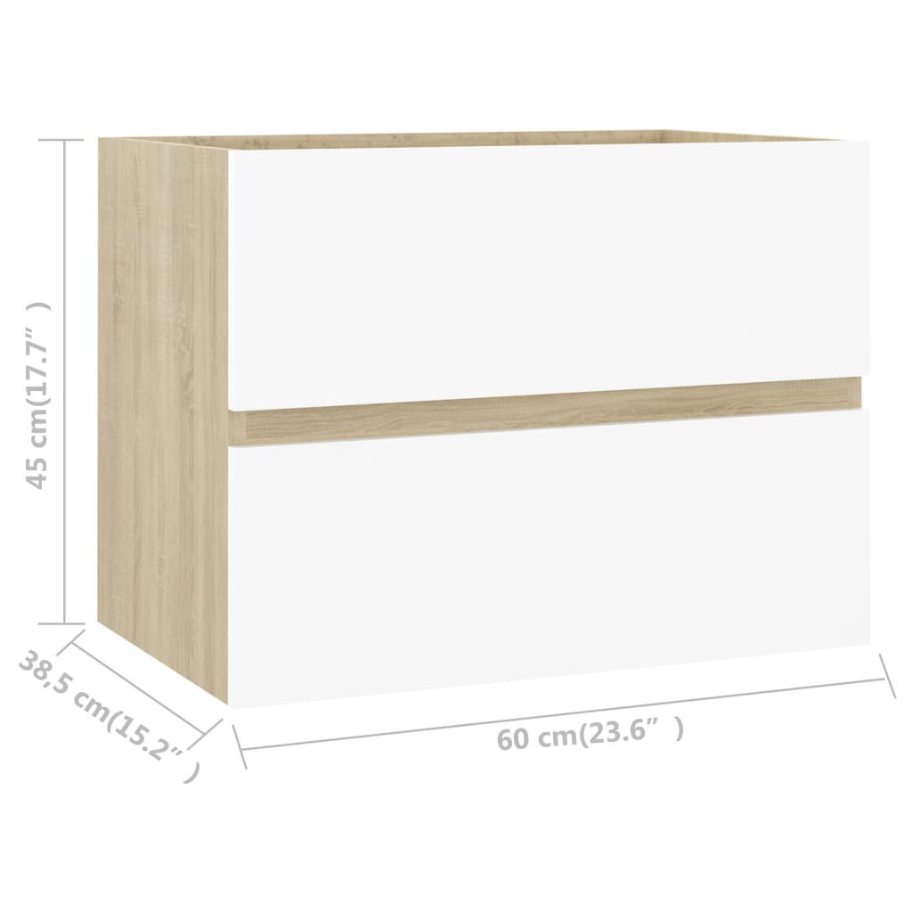 NNEVL 2 Piece Bathroom Furniture Set White and Sonoma Oak Chipboard-4