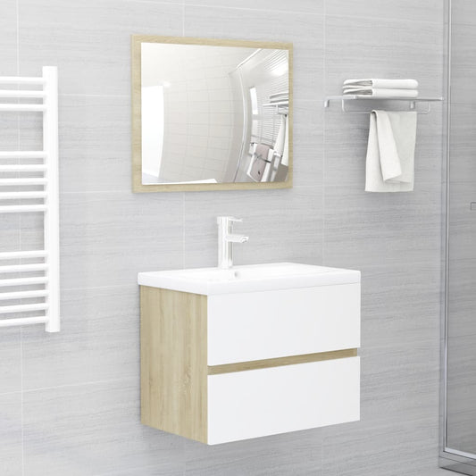 NNEVL 2 Piece Bathroom Furniture Set White and Sonoma Oak Chipboard-0