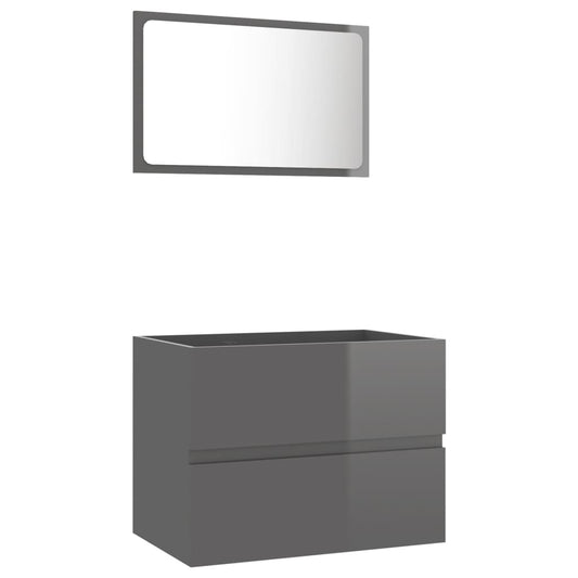 NNEVL 2 Piece Bathroom Furniture Set High Gloss Grey Chipboard-1