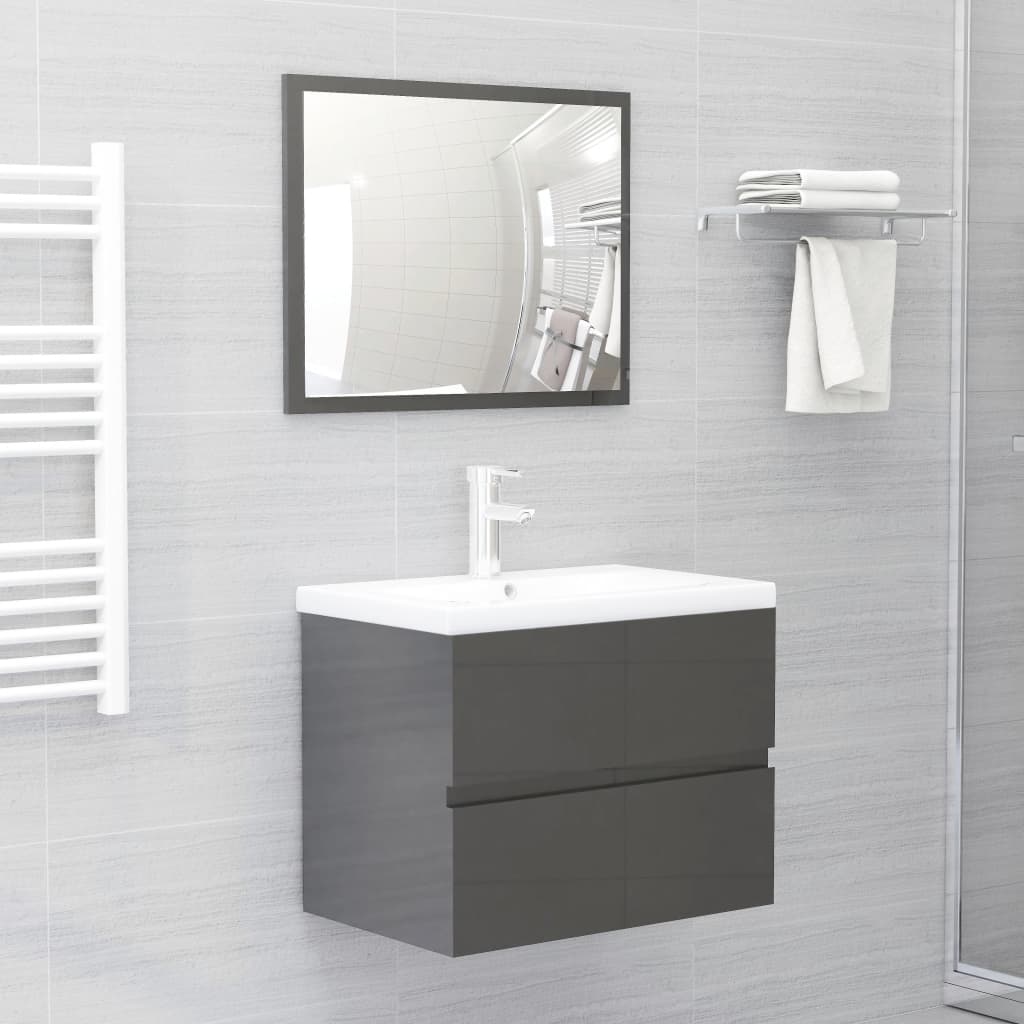 NNEVL 2 Piece Bathroom Furniture Set High Gloss Grey Chipboard-0