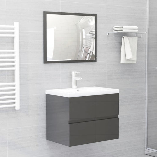 NNEVL 2 Piece Bathroom Furniture Set High Gloss Grey Chipboard-0