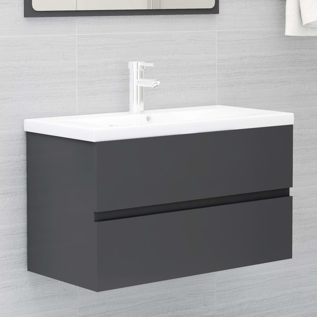 NNEVL 2 Piece Bathroom Furniture Set Grey Chipboard-3