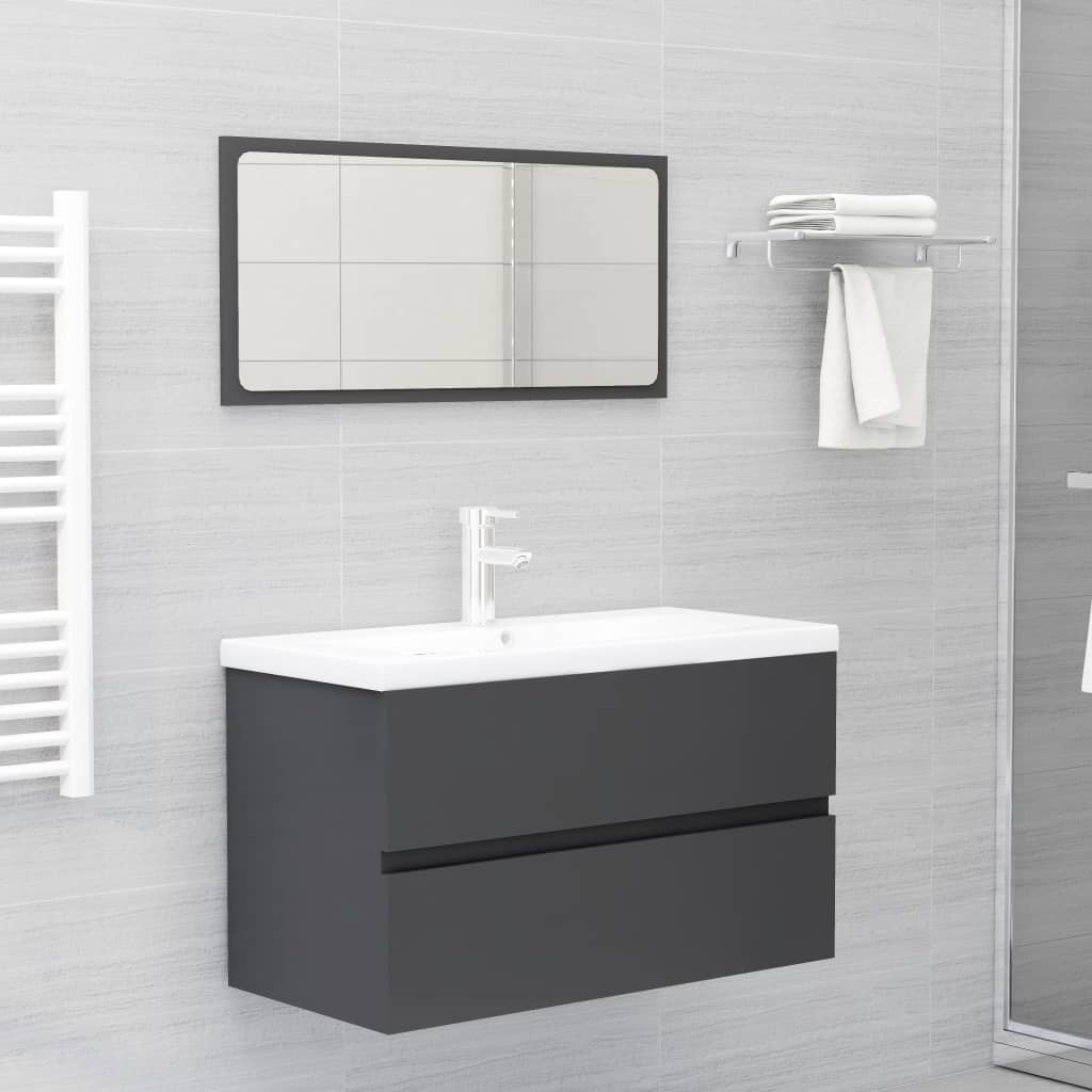 NNEVL 2 Piece Bathroom Furniture Set Grey Chipboard-0