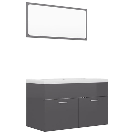 NNEVL Bathroom Furniture Set High Gloss Grey Chipboard-1
