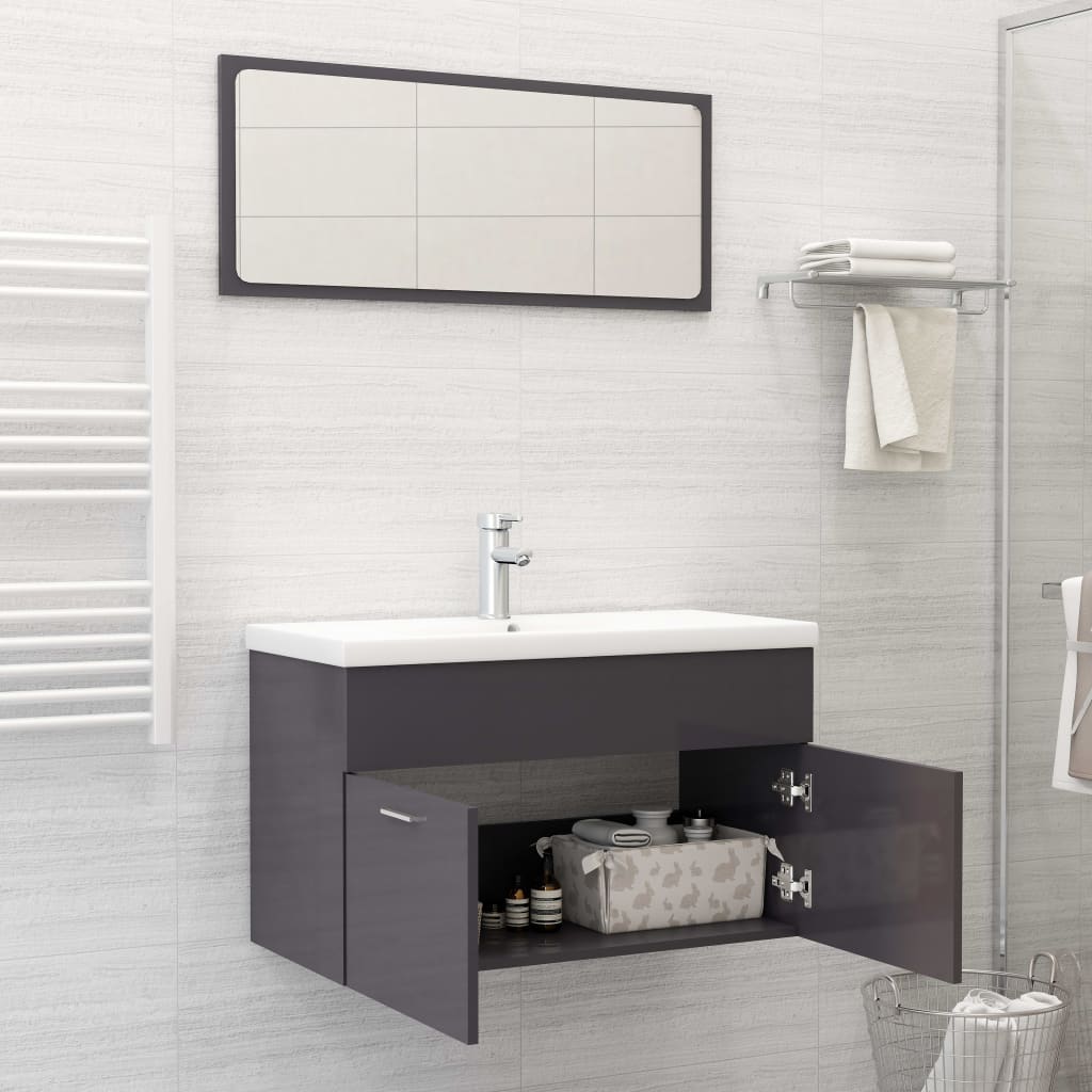 NNEVL Bathroom Furniture Set High Gloss Grey Chipboard-3