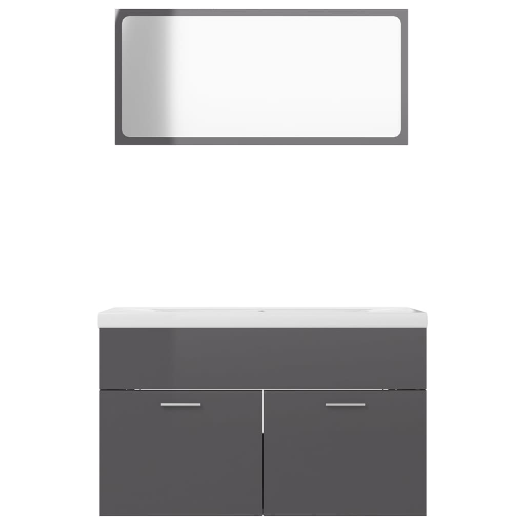 NNEVL Bathroom Furniture Set High Gloss Grey Chipboard-4