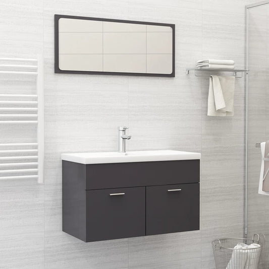 NNEVL Bathroom Furniture Set High Gloss Grey Chipboard-0