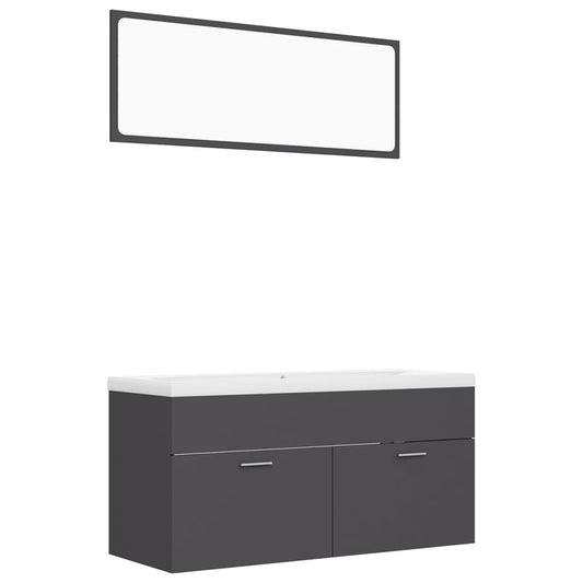 NNEVL Bathroom Furniture Set Grey Chipboard-1