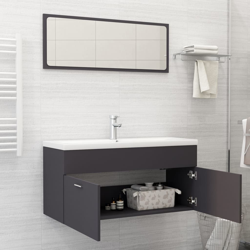 NNEVL Bathroom Furniture Set Grey Chipboard-2