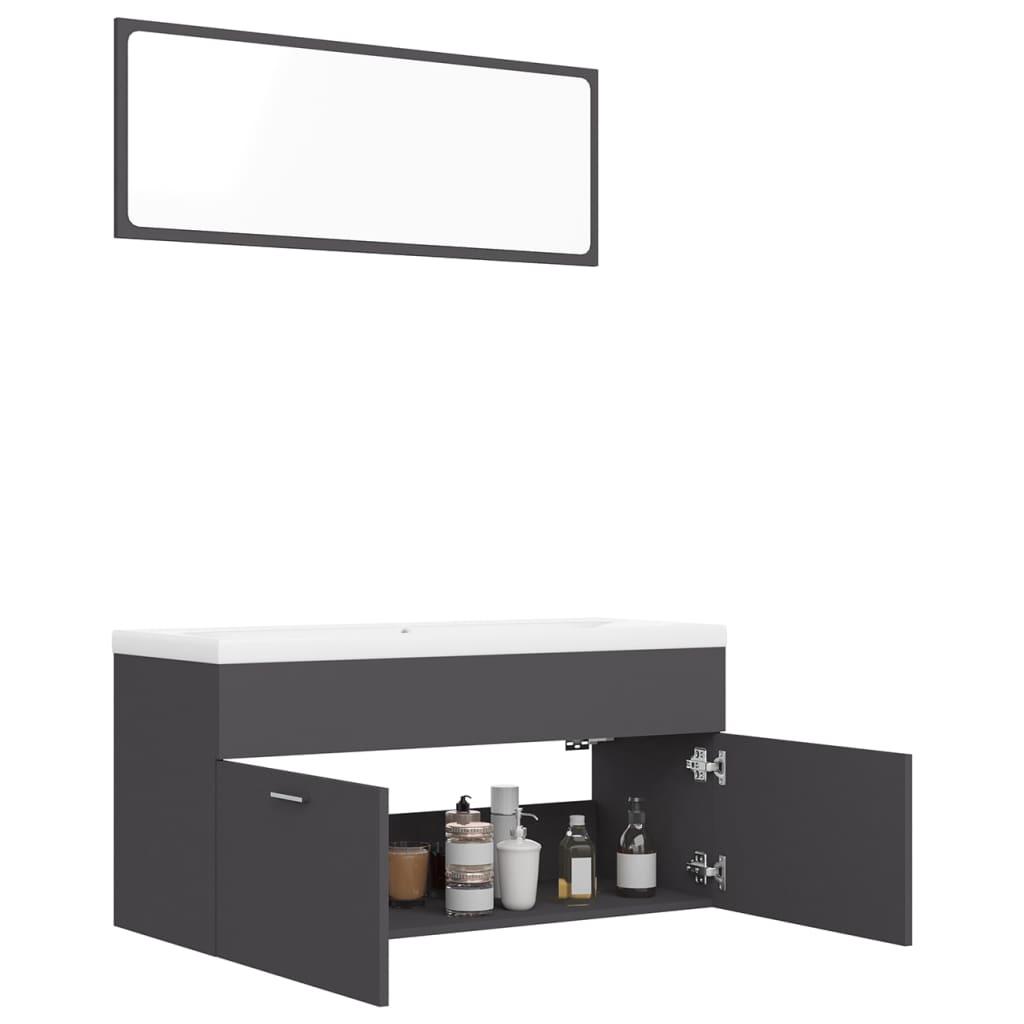 NNEVL Bathroom Furniture Set Grey Chipboard-3