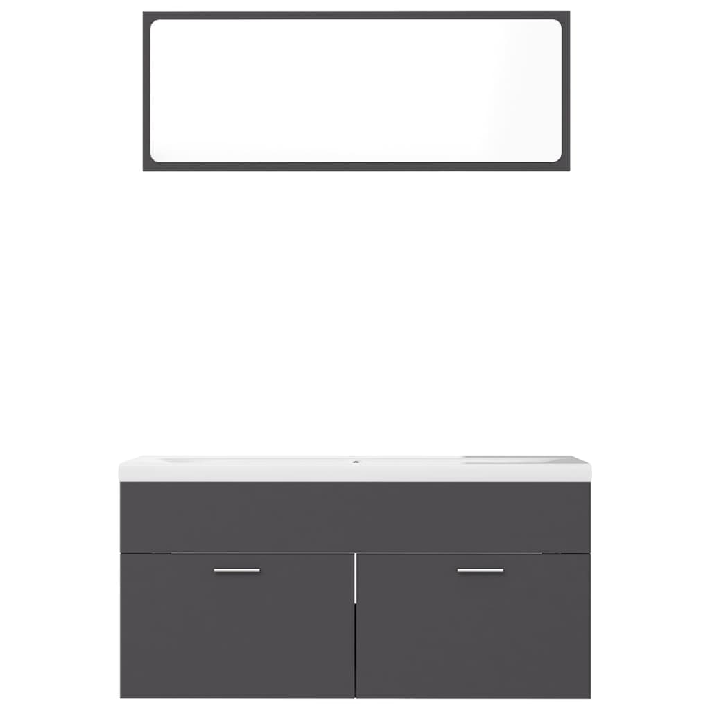 NNEVL Bathroom Furniture Set Grey Chipboard-4