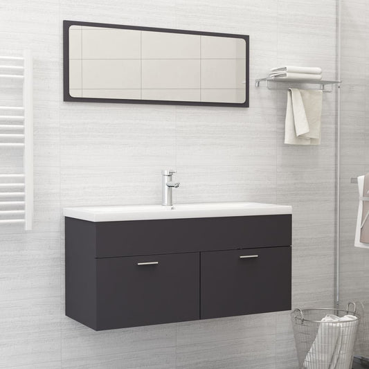 NNEVL Bathroom Furniture Set Grey Chipboard-0