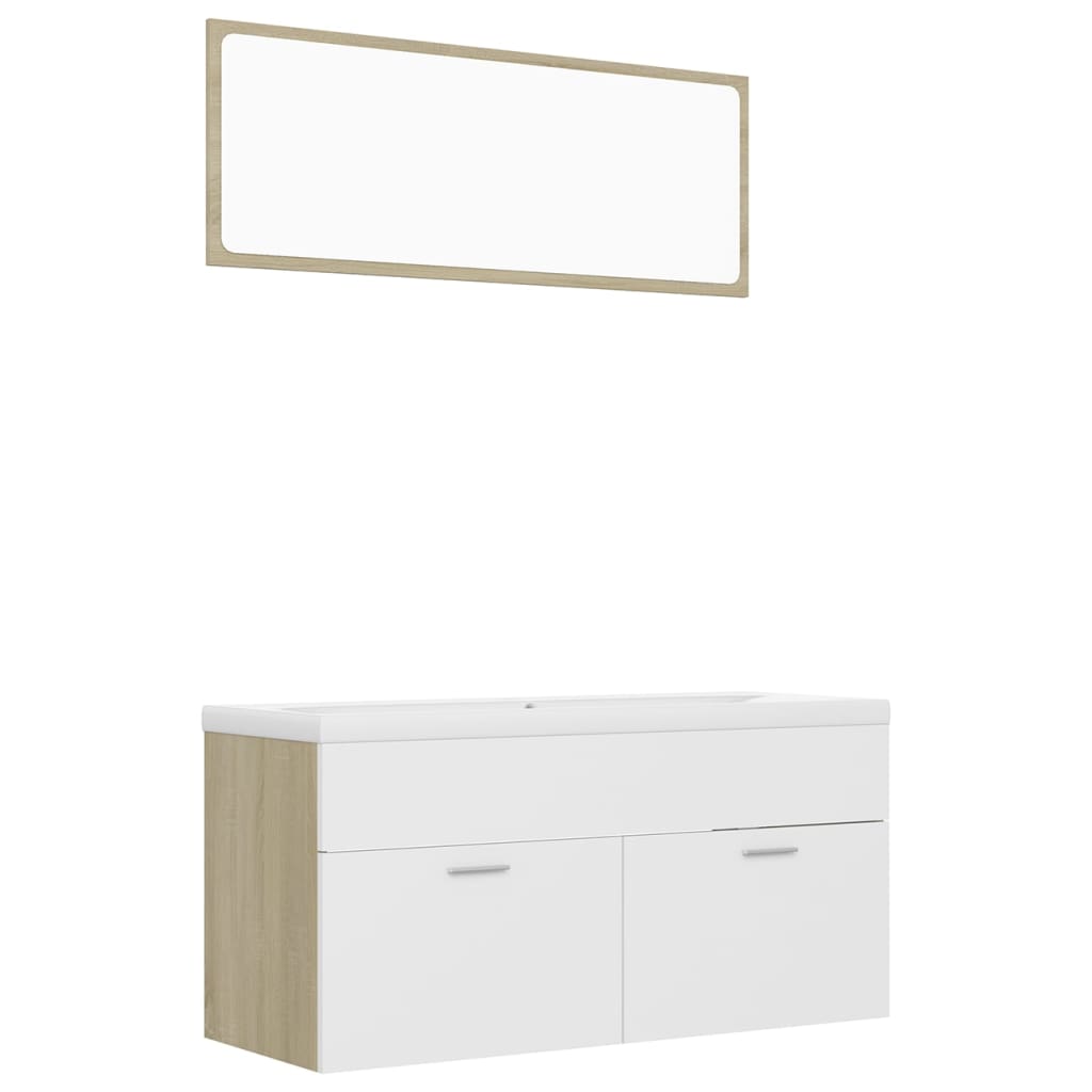NNEVL Bathroom Furniture Set White and Sonoma Oak Chipboard-1