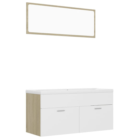 NNEVL Bathroom Furniture Set White and Sonoma Oak Chipboard-1