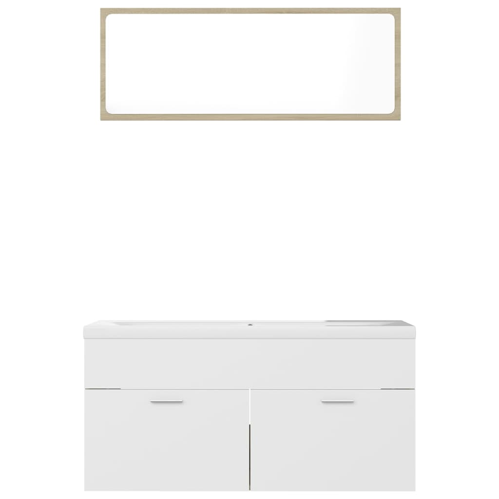 NNEVL Bathroom Furniture Set White and Sonoma Oak Chipboard-4