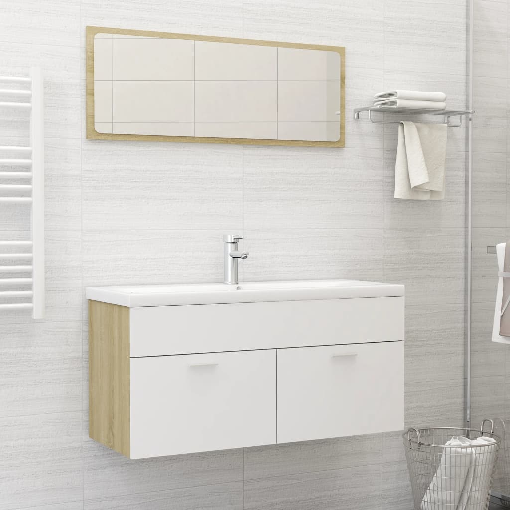 NNEVL Bathroom Furniture Set White and Sonoma Oak Chipboard-0