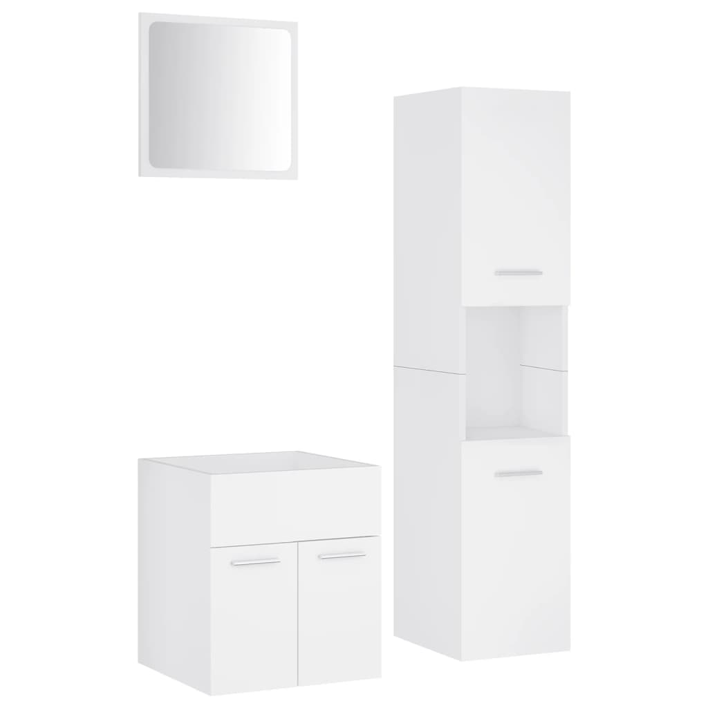 NNEVL Bathroom Furniture Set White Engineered Wood-1