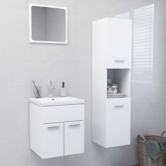 NNEVL Bathroom Furniture Set White Engineered Wood-0