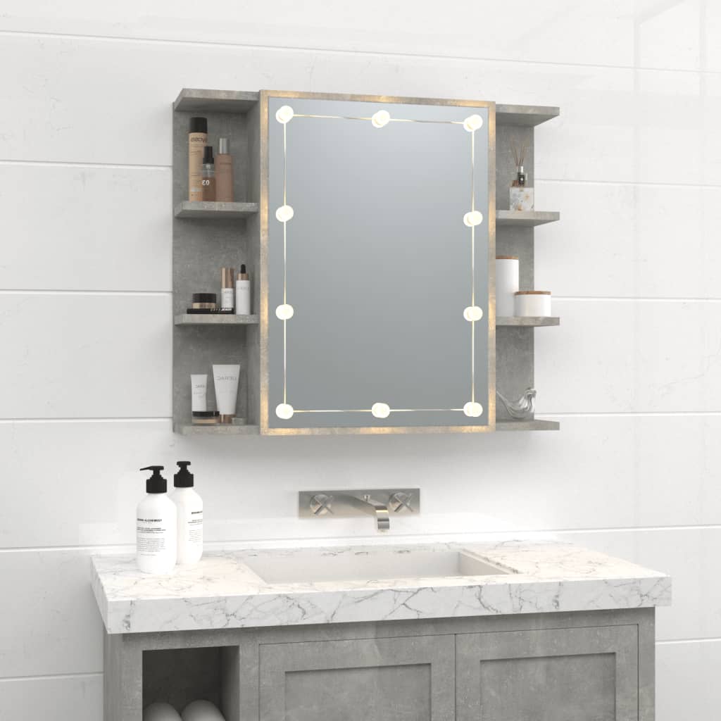 NNEVL Mirror Cabinet with LED Concrete Grey 70x16.5x60 cm-2