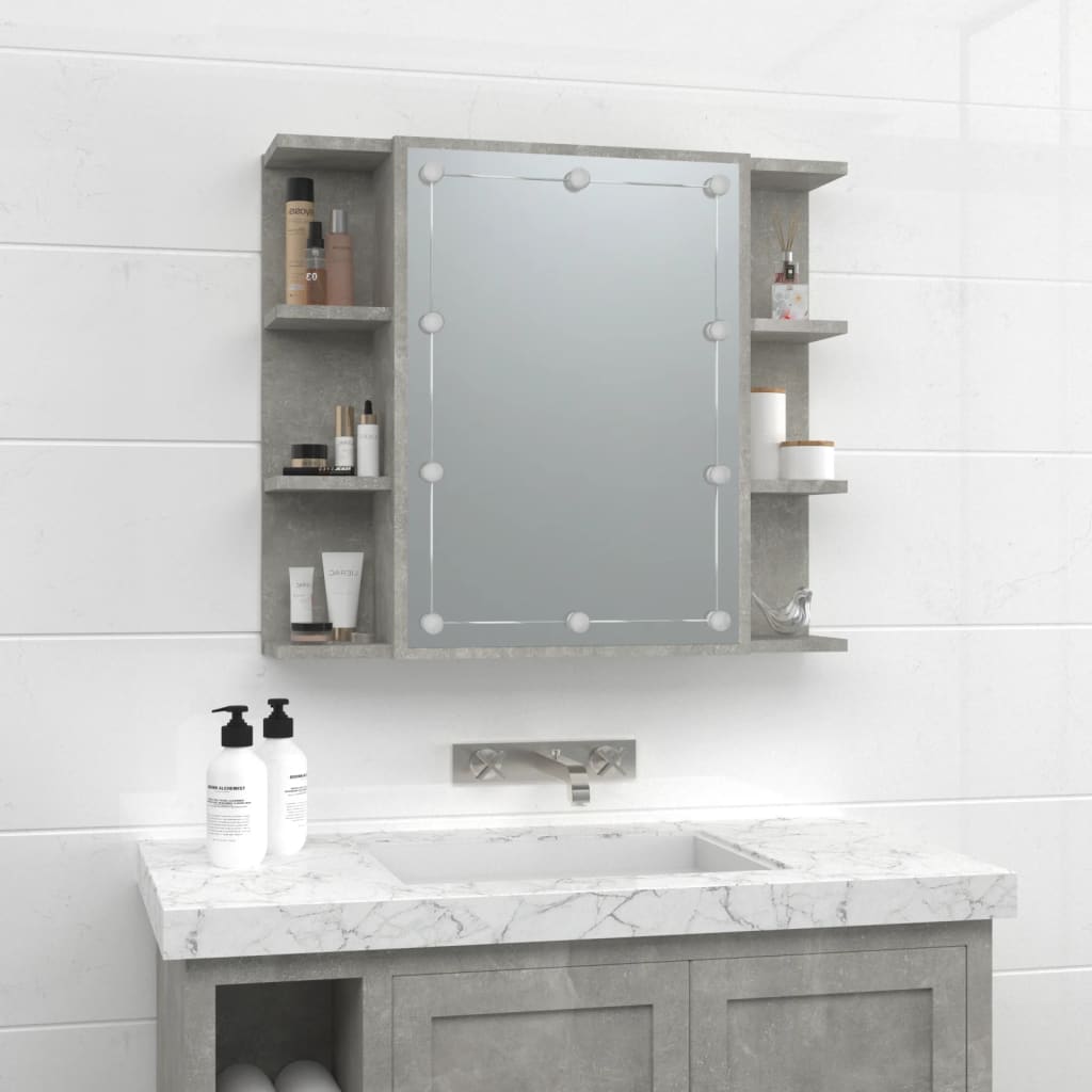NNEVL Mirror Cabinet with LED Concrete Grey 70x16.5x60 cm-3