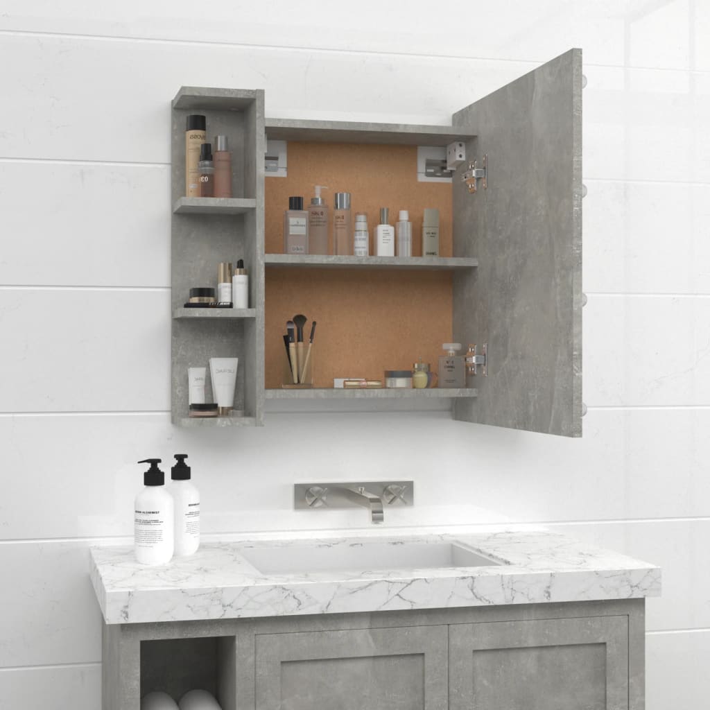 NNEVL Mirror Cabinet with LED Concrete Grey 70x16.5x60 cm-4
