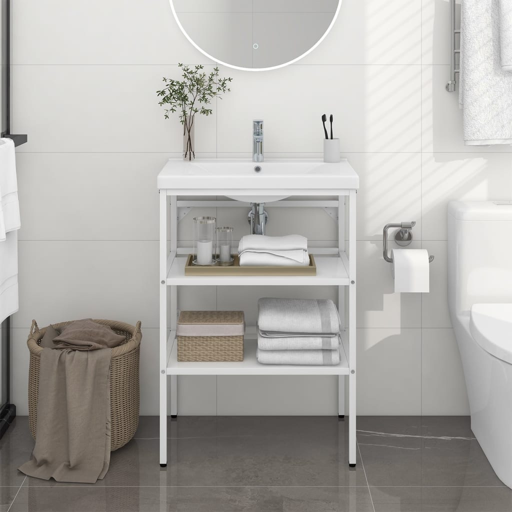 NNEVL Bathroom Washbasin Frame White 59x38x83 cm Iron-0